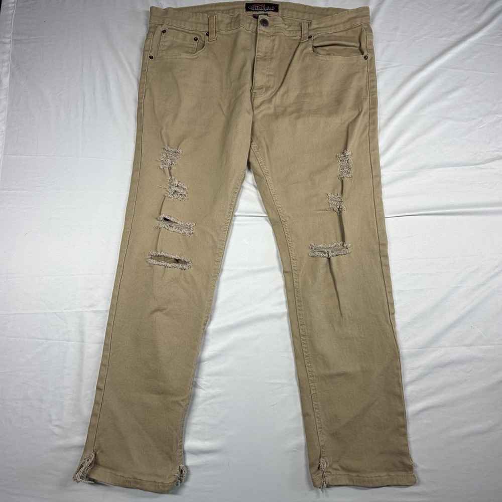 Copper Rivet Denim Khaki Jeans Distressed 42/32 Street Wear